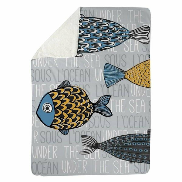 Begin Home Decor 60 x 80 in. Illustration of Nautical Fish-Sherpa Fleece Blanket 5545-6080-AN193